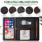 MultiBey Acacia Wood Valet Tray with Leather Inlay | Mens Valet Tray & Desk Organizer | Elegant EDC Catchall Trays for Phone, Wallet, Keys, Watch, Jewelry - color: Acacia - Leather & Cable Slot