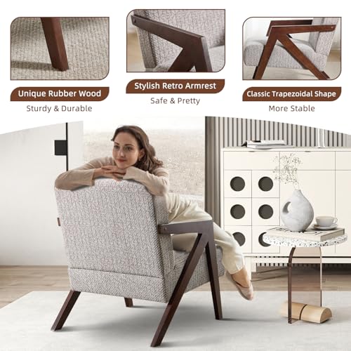 INZOY Mid Century Modern Accent Chair with Wood Frame, Upholstered Reading Armchair with Soft Linen Fabric, Accent Chair for Living Room Bedroom Apartment, Easy Assembly, Mocha - color: Chenille Mocha