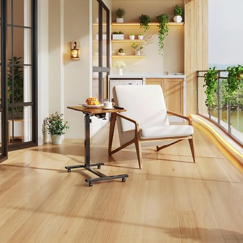 LINGMI Overbed Bedside Desk Mobile Rolling Laptop Stand Tilting Overbed Table with Wheels Height Adjustable Tray Table for Laptop Bed Sofa Side Table - color: Rustic Brown
