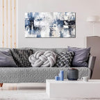 Prepeyssee White and Blue Abstract Canvas Wall Art for Living Room Bedroom Home Office Large Modern Grey Abstract Canvas Prints Picture Ready to Hang Size 20x40 - color: white, size: 20L" x 40W"