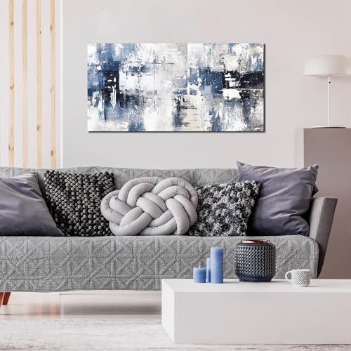 Prepeyssee White and Blue Abstract Canvas Wall Art for Living Room Bedroom Home Office Large Modern Grey Abstract Canvas Prints Picture Ready to Hang Size 20x40 - color: white, size: 20L" x 40W"