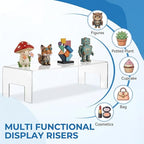 Frcctre 2 Pack Acrylic Display Risers, 12" Lx5 Wx3.3 H Clear 5mm Thick Small Display Risers Stand Acrylic Showcase Fixtures Shelf for Dessert Cupcake Figures Toys Cosmetics Perfume