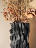 Geometric Black Vase Modern Abstract Wavy Decorative Vase, Faceted Sculptural Home Décor Centerpiece for Table or Shelf