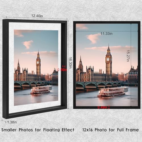 MUYE 12x16 Floating picture Frames Set of 2,Double Glass Frame,Display Any Size Photo up to 12x16,Wall Mount or Tabletop Standing,Black - color: Black, size: 12x16