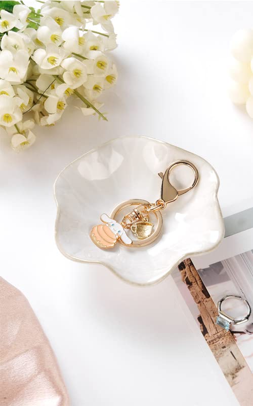 JAMEND CLXP Lotus Leaf Shape Ring Holder Dish, Small Key Bowl, Ceramic Trinket Tray Jewelry Dish Organizing Necklace Earrings for Mom Friend Sister, White. All Jewelries Are NOT Included. - color: White-Lotus