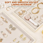 Beige Velvet Jewelry Tray for Drawers Black Jewelrys Display Tray Stackable Jewelry Organizer Trays for Necklace Bracelet Ring Watch (2 Pack) - color: Beige