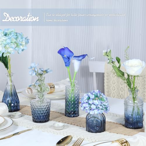 TBWIND Glass Bud Vase Set of 5, Small Blue Flower Vases for Centerpieces in Bulk, Mini Vintage Vase for Wedding Decor, Single Flowers, and Home Table Décor - color: 5pcs-blue
