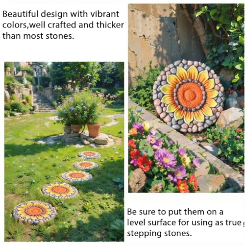 Sunflower Stepping Stones - Outdoor Garden Pavers for Walkway - Decorative Stones 9.5*9.5*0.7 Inch LC Lcdecohome - color: Yellow1