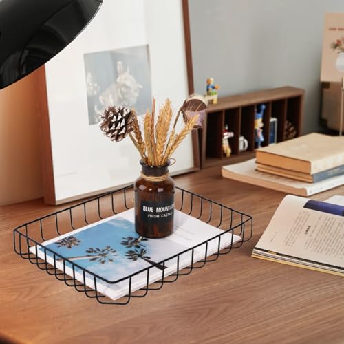 Paper Organizer for Desk Metal Paper Tray Large Capacity Letter Tray File Holder Mail Inbox Storage Organizer Basket for Office Classroom Desktop,12.5" x 9.4" x 1.9",Black - color: Black