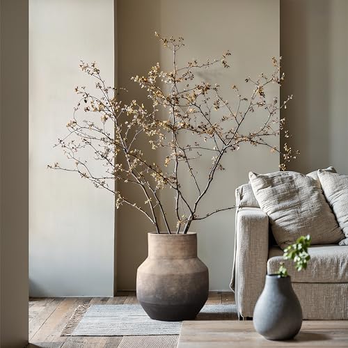 LuxenHome Round Ceramic Flower Vase, 13 Inch Brown Terracotta Vases, Vintage Large Pottery for Living Room Decor Entry Way Table Home Decor, Rustic Pottery - color: Brown Round C