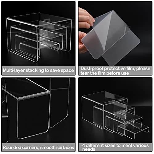 MerryNine Acrylic Risers 8 Pcs, Clear Risers Display Stand, Acrylic Display Risers, Risers for Display for Cupcakes, Figures, Retail, Collectible Figures, Cosmetics, Collectibles Display, Square