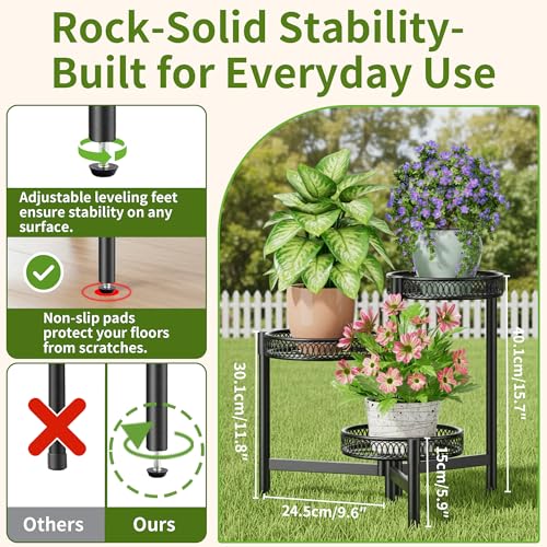 3 Tier Metal Plant Stand Indoor Outdoor, Corner Tall Plant Shelf for Multiple Plants, Foldable Heavy Duty Plant Holder, Decoration Flower Pot Stand for Patio Living Room Balcony Garden - BlackFlower - color: BlackFlower, size: 3-Tiers