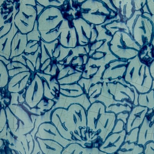 Creative Co-Op Decorative Round Terra-Cotta Vase with Floral Pattern with Distressed Finish, Blue
