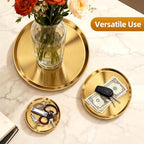 Gold Round Metal Tray ，Essential Organizer for Aromatherapy, Jewelry & Cosmetics (11.8'') - color: 11.8''