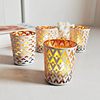 SHMILMH White and Gold Votive Candle Holders Set of 12, 4 Patterns Frosted Glass Tea Lights Candle Holders for Birthday Party Wedding Table Centerpiece Halloween - color: W&g 4 Patterns