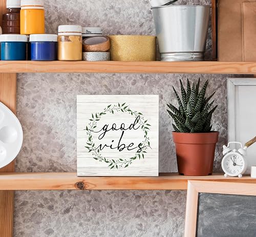 SRADMO Inspirational Botanical Eucalyptus Leaves Wood Box Sign Desk Decor, Wreaths Decor Eucalyptus Leaves Wooden Block Box Sign for Home Office Shelf Table Decorative Accessories - color: garland, size: 5″×5″