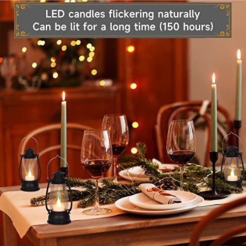 12Pcs Mini Lantern for Cowboy Halloween Christmas Wedding, Black 6" Candle Lantern with Flickering LED for Camping Western Party Decorations, Table Centerpiece, Hanging Lamp Ornaments Bulk - color: Black-12pcs
