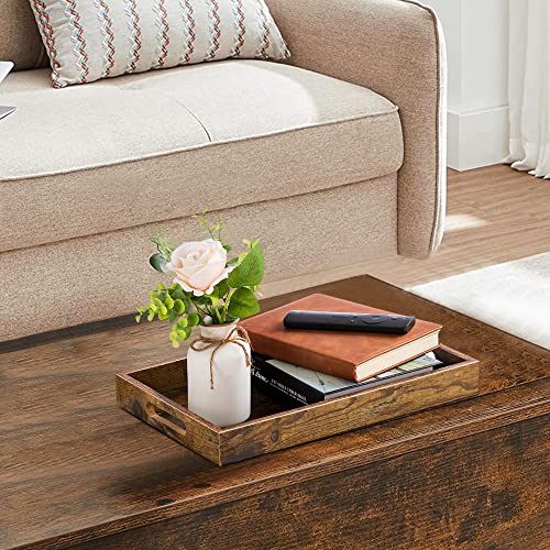 Hanobe Brown Decorative Serving Trays: Rustic Brown Rectangle Tray Decor with Cutout Handles for Coffee Table Ottoman Living Room Kitchen Home Decor - size: 13.4" x 9.5" x 1.8"