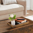 Hanobe Brown Decorative Serving Trays: Rustic Brown Rectangle Tray Decor with Cutout Handles for Coffee Table Ottoman Living Room Kitchen Home Decor - size: 13.4" x 9.5" x 1.8"