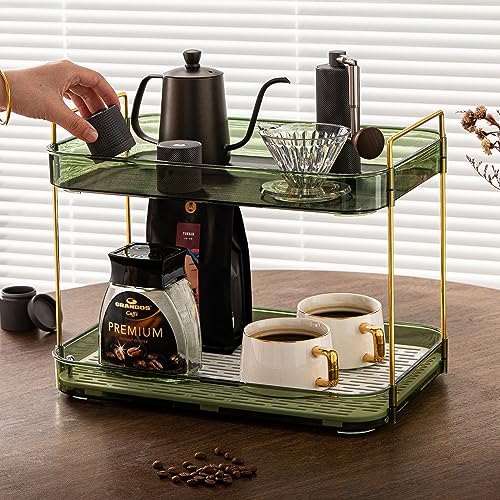Seoneiro Whiskey Tray, Glass Cup Rack, Mug Holder, Coffee Cup Organizer, Bathroom Countertop Organizer with Drain Board Wine Glass Decorative, Food Tray, Kitchen Spice Rack - color: Dark Green-2