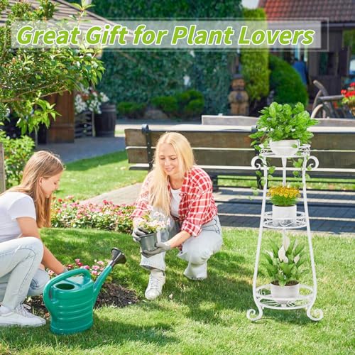 KMOTASUO 3 Tier Metal Plant Stand for Multiple Large Planters Indoor Outdoor Organizer, Heavy Duty Tall Flower Rack for Corner Patio Bathroom Office Corner, Modern Sturdy Vertical Iron Rack, White - color: White, size: 3 Tier