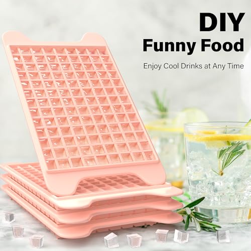 Mini Ice Cube Tray for Freezer: FDDBI Small Ice Trays for Freezer with Bin - 117×4PCS Easy Release Nugget Ice Tray - Crushed Ice Tray with Container - color: Pink