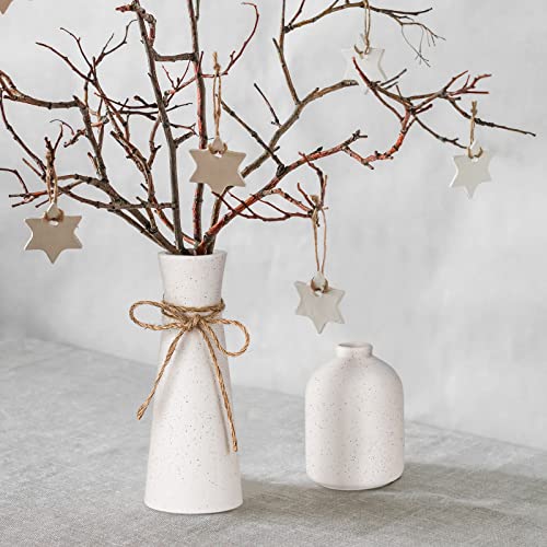 NiHome White Ceramic Vase Set of 3, Small Boho Flower Vases for Home Rustic Decor Flower Pampas, Fit for Mantel Office Living Room Coffee Table Shelf Farmhouse Fireplace Hallway Decor Centerpieces