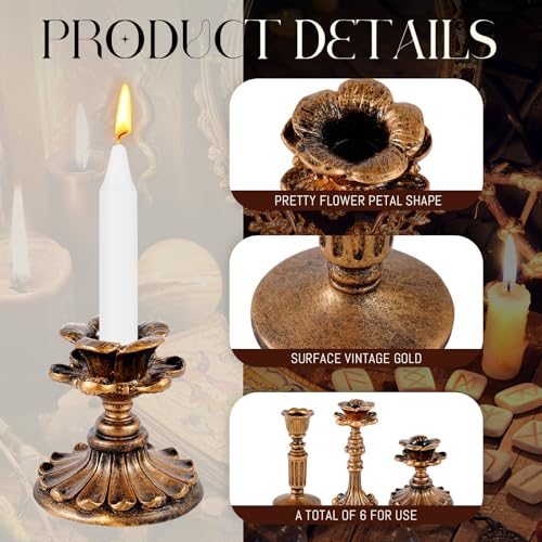 Suclain 3 Pcs Vintage Candlestick Holders Taper Resin Candle Holder Retro Antique Candle Holder Floral Decorative Candlesticks for Wedding Anniversary Table Centerpieces Fireplace Home Decor (Bronze) - color: Bronze