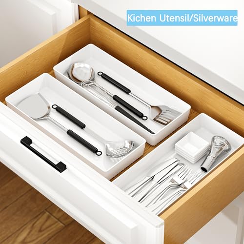 3 Pack White Large Size Plastic Drawer Organizer Tray Cutlery Utensil Makeups Drawer Organizers 15" X 6" - size: 3 Pack 15"x6" White Plastic