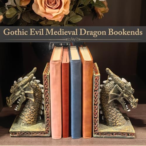 Dragon Book End, Decorative Dragon Bookends, Unique Bookends for Heavy Books, 1 Pair Vintage Cool Dragon Statue for Shelves, Resin Dragon Book Stopper for Bookshelf, Gifts for Book Lover