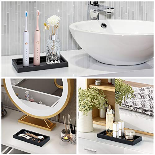 Emibele Vanity Tray, 8" Rectangular Resin Bathroom Kitchen Sink Counter Organizer Tray Dresser Tray Jewelry Ring Dish Holder Cosmetic Tray for Perfume Candle Small Plant Home Decor, Mini, Black - color: Black, size: 7.7" x 3.9" x 0.8"