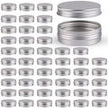 OBKJJ 48 Pcs Aluminum Round Cans with Lid, 2 Oz Metal Tins Food Candle Containers with Screw Tops for Crafts, Food Storage, DIY (Silver) - color: Silver