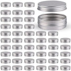 OBKJJ 48 Pcs Aluminum Round Cans with Lid, 2 Oz Metal Tins Food Candle Containers with Screw Tops for Crafts, Food Storage, DIY (Silver) - color: Silver