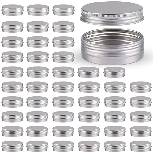 OBKJJ 48 Pcs Aluminum Round Cans with Lid, 2 Oz Metal Tins Food Candle Containers with Screw Tops for Crafts, Food Storage, DIY (Silver) - color: Silver