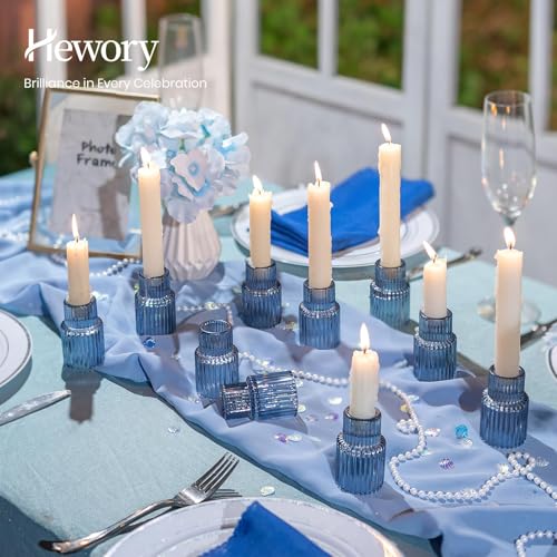 Hewory Glass Candlestick Candle Holder: 2PCS Blue Glass Taper Candle Holders for Table Centerpiece Vintage Tapered Candlestick Holders for Christmas Centerpiece Wedding Party Holiday Home Decor - color: Blue, size: 2PCS