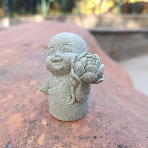 livelyfish Japanese Monk Statue Praying Zen Sandstone Mini Buddha Statues Asian Garden Sculptures for Wealth Good Luck Feng Shui Home Decor (Style 1) - color: Style 1
