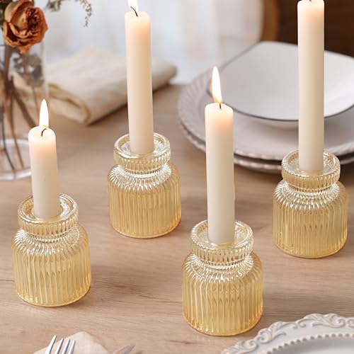 DARJEN 12 Pcs Glass Candlestick Holders- Gold Taper Candlestick Holders Tealight Votive Candle Holders for Table Centerpieces, Wedding, Dinner Party, Home Decor - color: Gold, size: 12Pcs