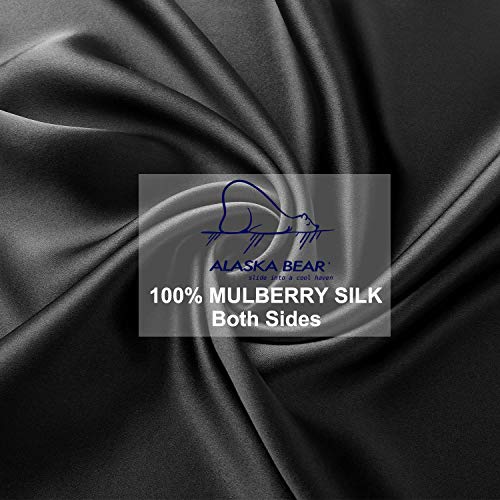 ALASKA BEAR Silk Pillowcase for Hair and Skin Beauty Sleep 100 Real Mulberry Silk Anti-Aging Pillow Slip Case Cover Standard Size with Zipper (1pc, Black) - color: A-black, size: Standard 20''x26''