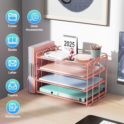 gianotter 4-Tier Paper Organizer With Magazine Holder, Desk Organizers and Accessories, Desk Accessories & Workspace Organizers, File Organizer for Office Supplies Storag (Rose Gold, 4-Tier) - color: Rose Gold, size: 4-Tier
