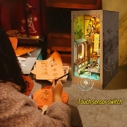 KingStora DIY Book Nook Kit - Song Dynasty Ink Art Bookends Kit - Scholar Gathering Theme - 3D Puzzle, Assembly Bookend for Adult