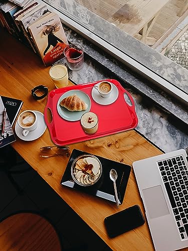 KAQAHIDO Large Melamine Serving Trays for Eating, 17.5’’ x 12’’ Serve Platter for Appetizer, Charcuterie, Food, Snack, Cupcakes, Dessert, BPA-Free, Dishwasher Safe Tray, Set of 2, Red - color: Red