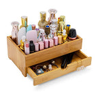 GOBAM Bamboo Makeup Organizer and Storage with Drawer, Wooden Cosmetic Organizer Countertop for Bathroom, Bedroom, Kitchen & Dresser, Desk Organizer with Drawers and Make up Vanity Station - Medium - size: Medium