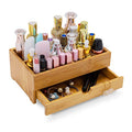 GOBAM Bamboo Makeup Organizers and Storage with Drawer - Wooden Cosmetic Organizer Countertop for Bathroom, Bedroom, Closet, Kitchen, Vanity & Dresser - Make up Vanity Station - size: Large