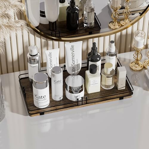 Toilet Paper Basket, Bathroom Basket for Counter Toiletries Towel Decor, Toilet Tank Tray, Guest Back of Toilet Organizer Storage, Vanity Tray for Perfume Makeup, Kitchen 13”x6.5” Brown-Black - color: Brown + Black, size: 13" x 6.5" x 1.6"