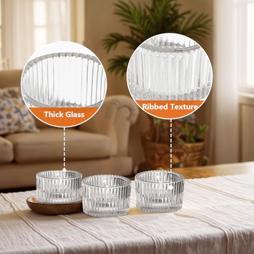 JOYIT Clear Votive Candle Holders Bulk Set of 12, Tealight Candle Holder for Wedding Table Centerpiece, Glass Small Candle Holders for Birthday Party, Valentine's Day, Home Decor (2''X 1.4'') - color: Clear