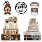 Vercraft 11 Pcs Coffee Bars Table Decorations Coffee Tiered Tray Decor Farmhouse Table Centerpiece Wooden Books Home Tabletop Decor for Home Kitchen - style: Coffee