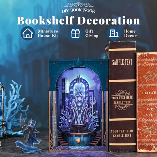 CCCDF Throne of Aqua DIY Book Nook Kit, Wooden Bookend with LED Light, 80 PCS Easy Miniature Dollhouse, Bookshelf Insert Decor with Bonus Ornament, Creative Craft Gift for Adults Teens - style: Throne of Aqua