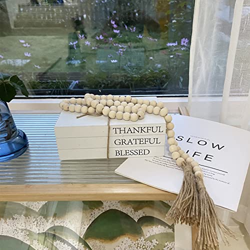 Decorative Books for Home Decor, White Faux Books for Decoration, Rustic Farmhouse Stacked Display Books (Thankful Grateful Blessed) - style: Thankful Grateful Blessed