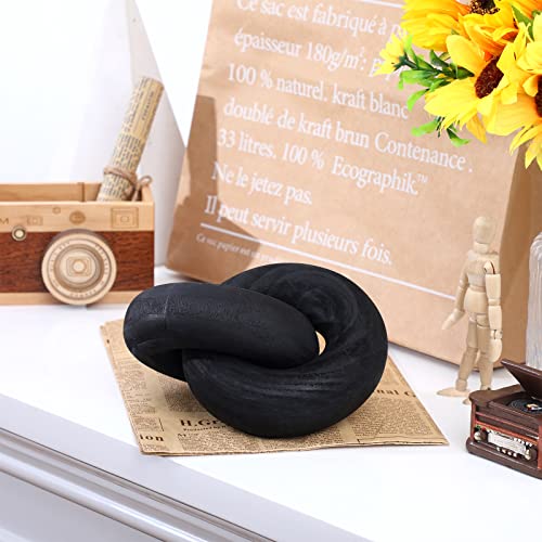 Yalikop 2 Link Wood Chain Link Decor Coffee Table Wooden Knot Decor Hand Carved Modern Farmhouse Ornament Boho Rustic Natural Chain Items for Home Living Room Bedroom Shelf Decorations(Black) - color: Black