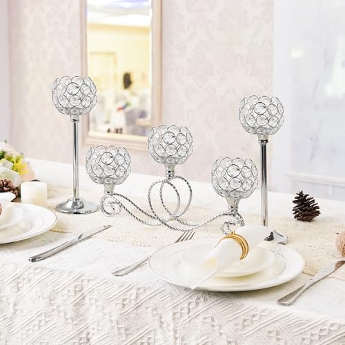 Silver Set of 6 Metal Crystal Tea Light Candle Holder, Elegant Wedding Table Centerpiece Candle Holder, Christmas Wishing Crystal Bowl Candle Holder Suitable for Wedding Party Living Room Decoration - color: Silver, size: Set of 6